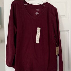 St. John's Bay V-Neck Long Sleeve Top - Burgundy